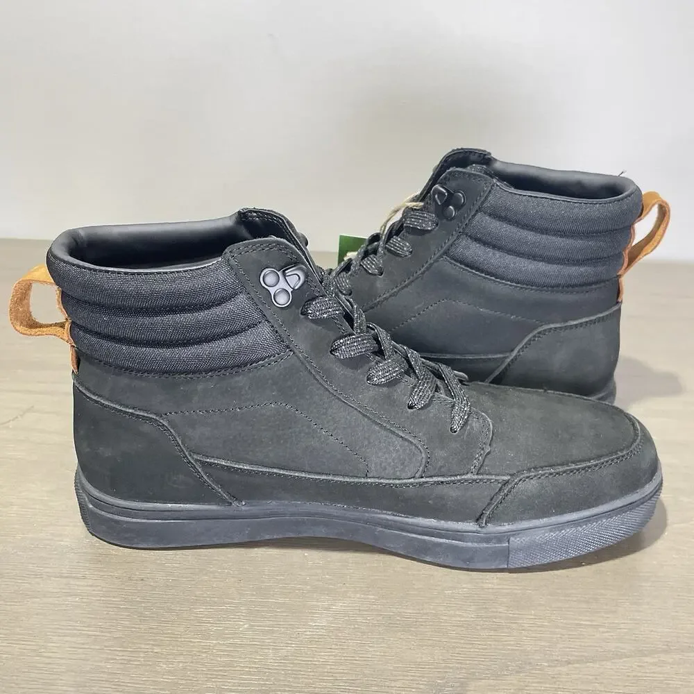 Sanuk Mens size 8 Shoes NEW Post Up Boots Black 1234576 Leather Lace Up